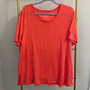 Chicos Short Sleeve Ultimate Tee Crewneck Faux Button Shirt Coral Size 3 (XL)